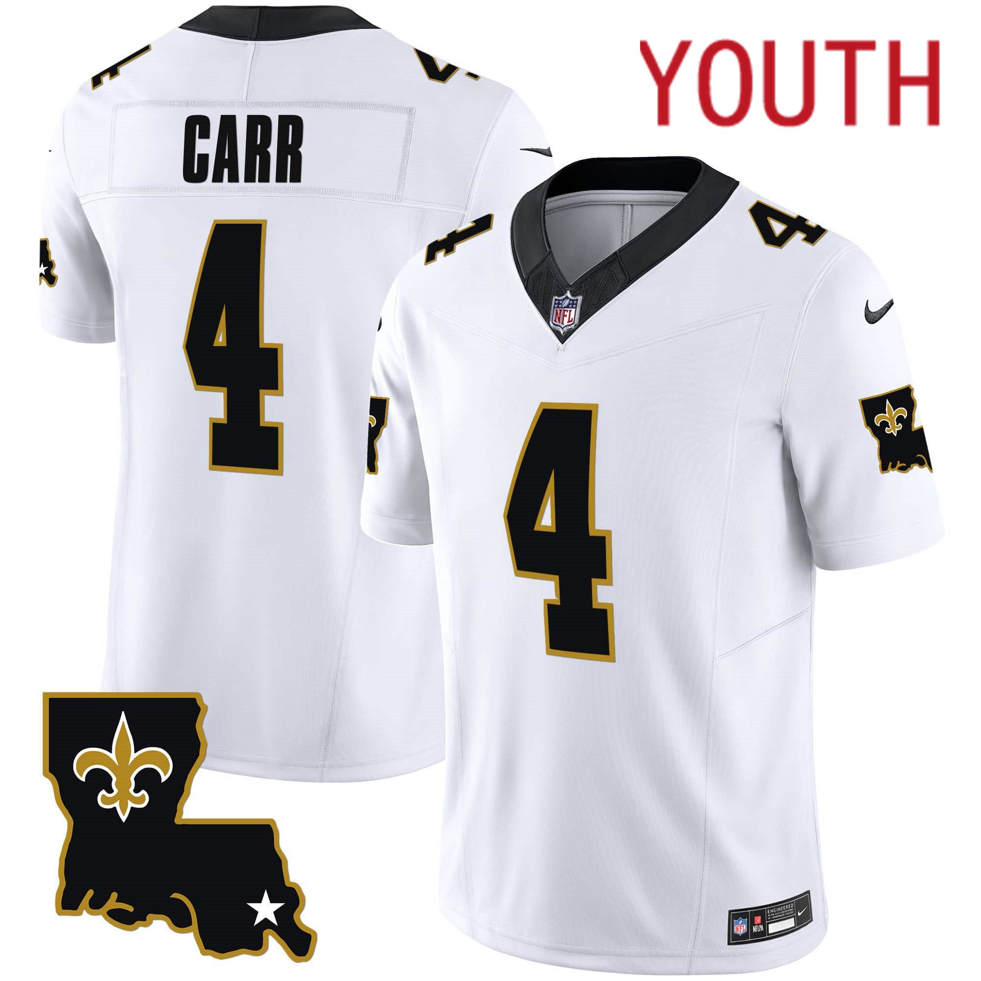 Youth New Orleans Saints #4 Carr White 2024 Nike 1987 Legacy Vapor Limited NFL Jersey->youth nfl jersey->Youth Jersey